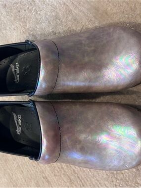 Dansko Iridescent Lavender-Gray Leather Clogs